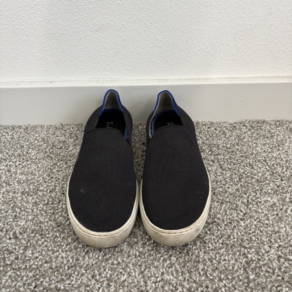 Rothy's The Original Slip On Loafers Sneaker Black Blue White Heel Stripe Size 6